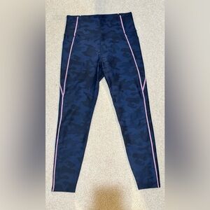 AQUA Navy Camo Leggings with pink seam